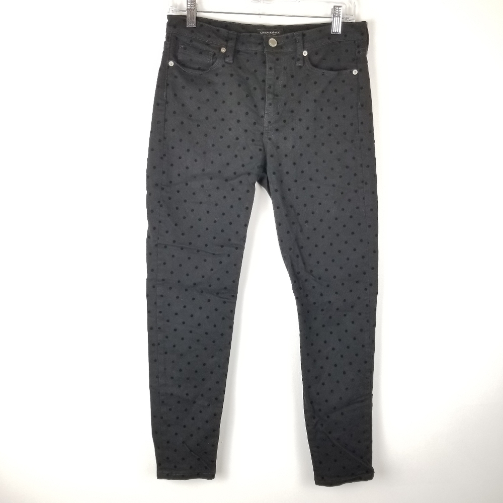 Banana Republic 28 Black Midrise Skinny Jeans Velvet Swiss Dot Allover print
